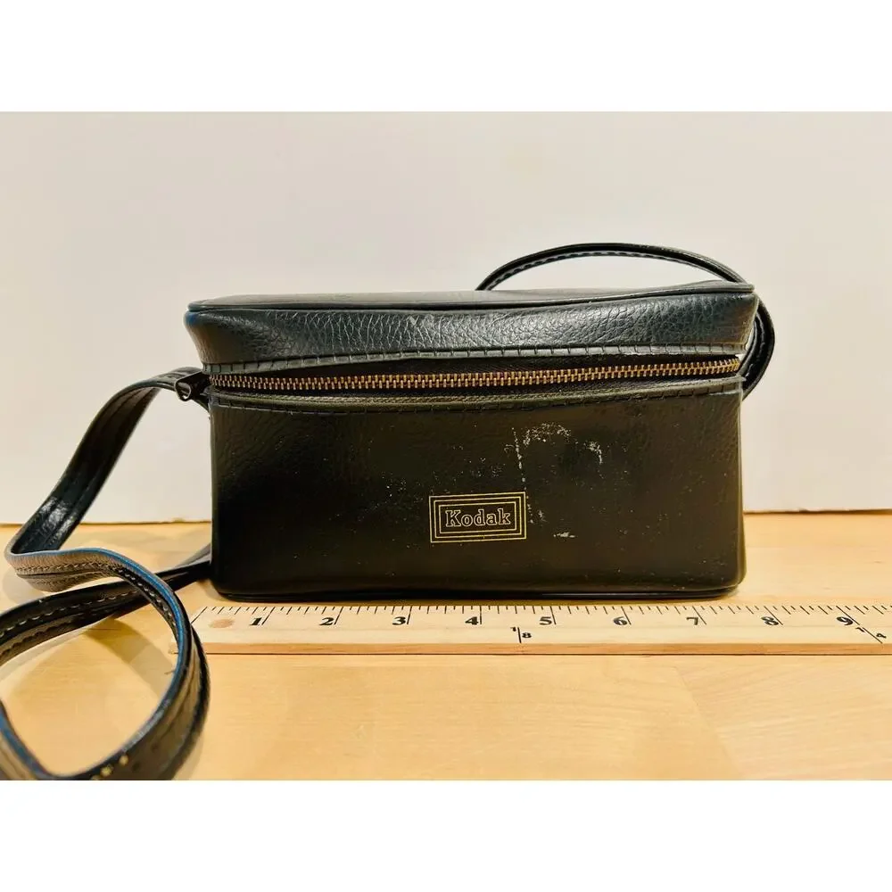 Vintage Kodak Camera Bag Black Faux Leather Crossbody Case Small Retro
